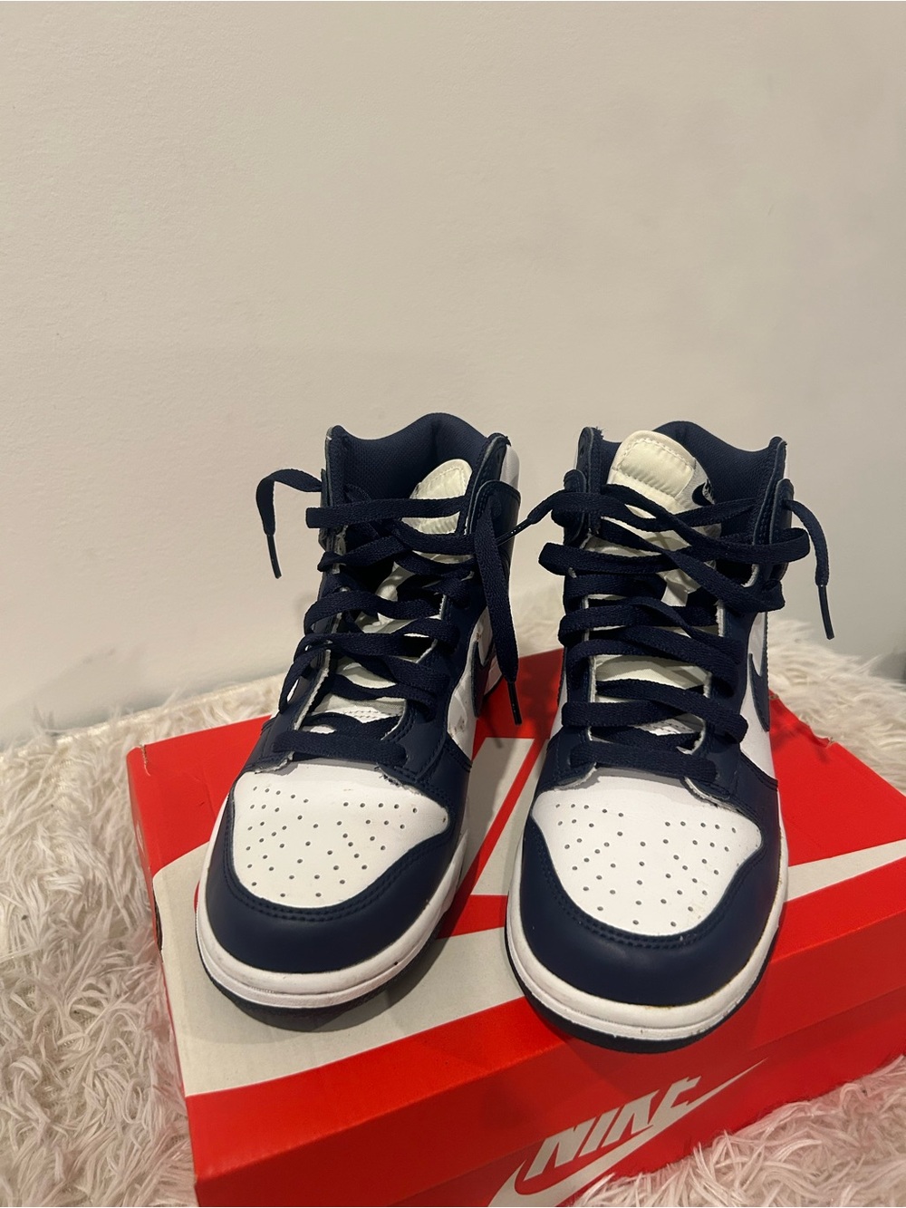 Nike Kids Navy and White High-Top Sneakers with Laces